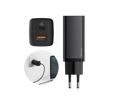 Зарядное устройство для телефона Baseus GaN2 Lite Quick ChargerC+U 65W EU Black