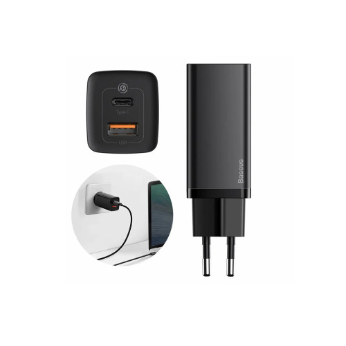 Зарядное устройство для телефона Baseus GaN2 Lite Quick ChargerC+U 65W EU Black