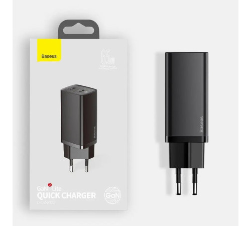 Зарядное устройство для телефона Baseus GaN2 Lite Quick ChargerC+U 65W EU Black