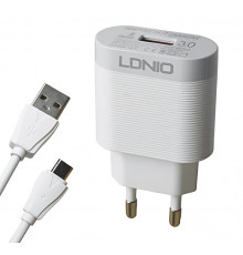 Зарядное устройство LDNIO 18W с кабелем Type-C (1м)
