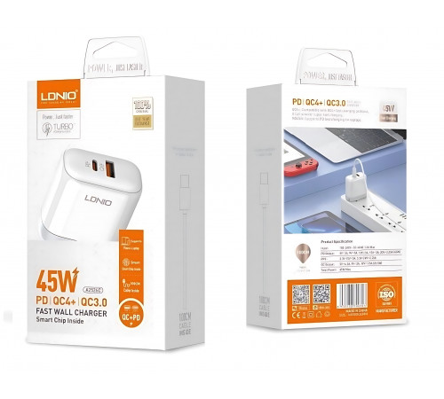 Зарядное устройство LDNIO 45W с кабелем Type-C (1m)