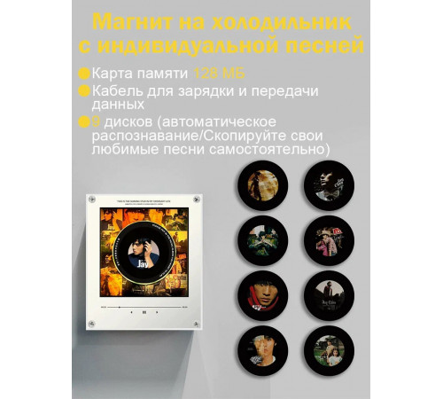 Магнитный виниловый проигрыватель на холодильник (9 дисков) черный