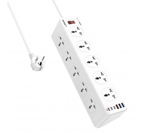 Удлинитель питания LDNIO 2500W / 10 розеток / 3 USB / 3 Type C / 33W (2m) SC10610c