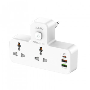 Сетевой фильтр двойник LDNIO 2500W / 2 розетки / 2 USB / Type C / 20W SC2311