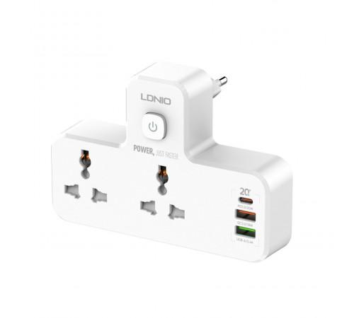Сетевой фильтр двойник LDNIO 2500W / 2 розетки / 2 USB / Type C / 20W SC2311