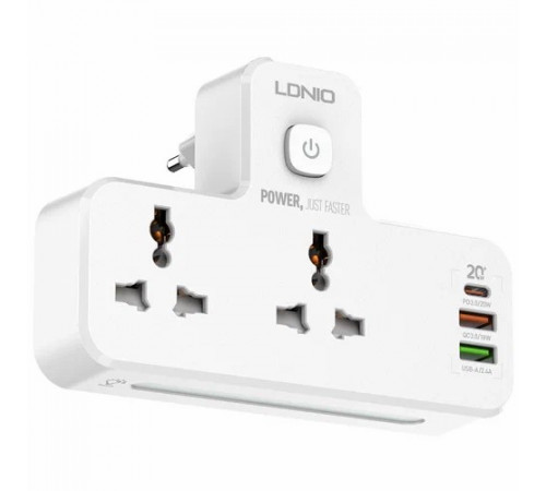 Сетевой фильтр двойник LDNIO 2500W / 2 розетки / 2 USB / Type C / 20W SC2311
