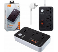 Удлинитель питания LDNIO 2500W / 3 розетки / 3 USB / Type C / 38W (2m) SC3412 BLACK