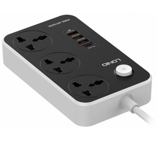 Удлинитель питания LDNIO 2500W / 3 розетки / 3 USB / Type C / 38W (2m) SC3412 BLACK
