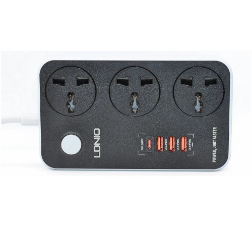 Удлинитель питания LDNIO 2500W / 3 розетки / 3 USB / Type C / 38W (2m) SC3412 BLACK