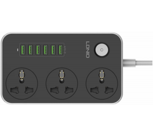 Удлинитель питания LDNIO 2500W / 3 розетки / 6 USB / 17W (2m) SC3604 BLACK