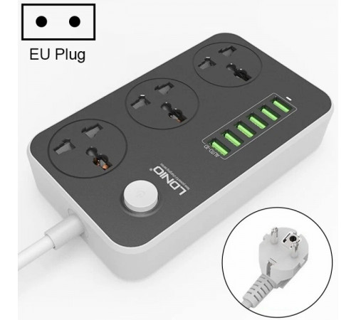 Удлинитель питания LDNIO 2500W / 3 розетки / 6 USB / 17W (2m) SC3604 BLACK