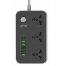 Удлинитель питания LDNIO 2500W / 3 розетки / 6 USB / 17W (2m) SC3604 BLACK