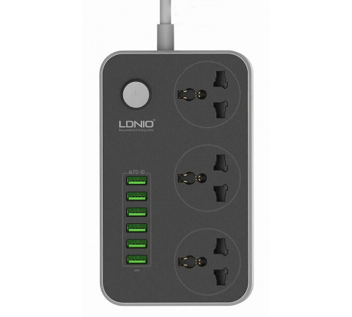 Удлинитель питания LDNIO 2500W / 3 розетки / 6 USB / 17W (2m) SC3604 BLACK