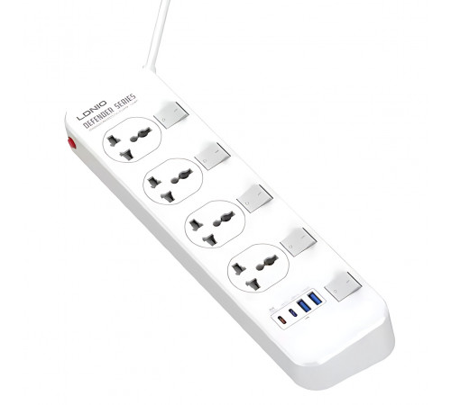 Удлинитель питания LDNIO 2500W / 4 розеток / 2 USB / 2 Type C / 20W (2m) SC4408C