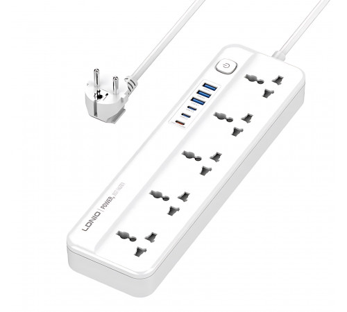 Удлинитель питания LDNIO 2500W / 5 розеток / 3 USB / 3 Type-C 20W (2m) SC5614c