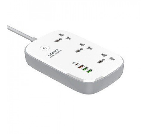 Удлинитель питания LDNIO 2500W / 3 SMART розетки / 3 USB / Type C / 30W (2m) SCW3451