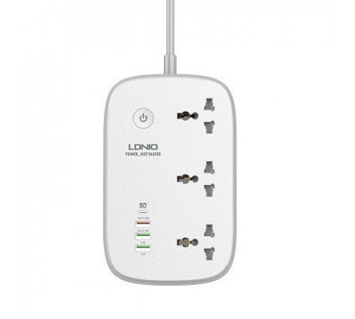 Удлинитель питания LDNIO 2500W / 3 SMART розетки / 3 USB / Type C / 30W (2m) SCW3451