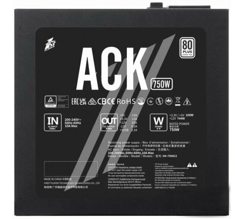 Блок питания ATX 750W EU 1st player ACK HA-750AC2