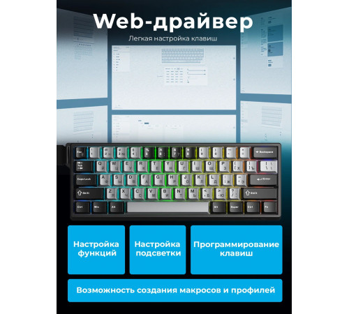 Клавиатура проводная магнитная игровая AULA WIN68HE BLACK-GRAY PRO Eng/Ru 