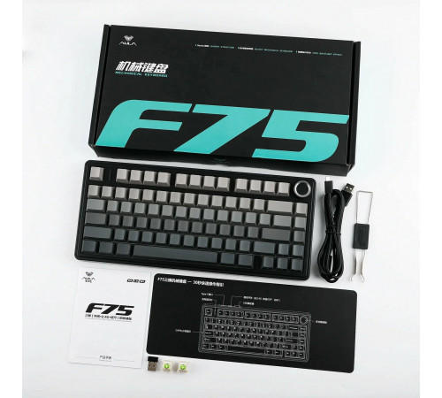 Клавиатура беспроводная механическая игровая AULA F75 AU-F75-11 GRAY (side print)