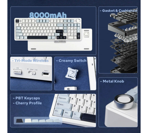 Клавиатура беспроводная механическая игровая AULA F99 PRO AU-F99S-2 WHITE-BLUE