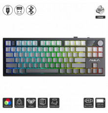 Клавиатура беспроводная механическая игровая AULA S87 PRO GRAY (side print)