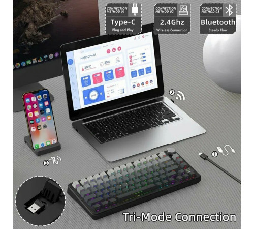 Клавиатура беспроводная механическая игровая Attack Shark X85 PRO Moonlit night (side print)