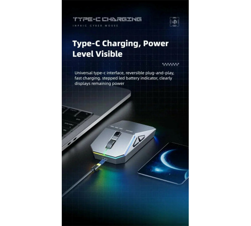 Мышь беспроводная игровая бесшумная Inphic Cyber (Wired/BT/2.4Hz)