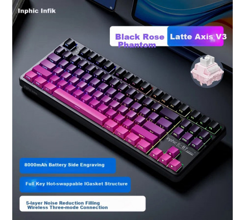 Клавиатура беспроводная механическая игровая Inphic K87 Gray Purple gradient (side print)