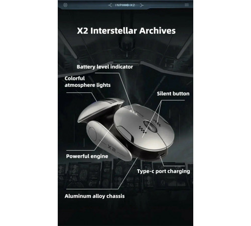 Мышь беспроводная игровая бесшумная Inphic X2 V2 Interstellar Edition (BT/2.4Hz)