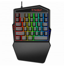 Одноручная клавиатура проводная игровая с подставкой для запястия T-Wolf T19 LED MINI