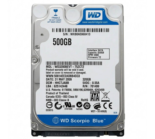 Накопитель HDD 2,5" 500GB WD BLUE 5400rmp slim (Pullout)