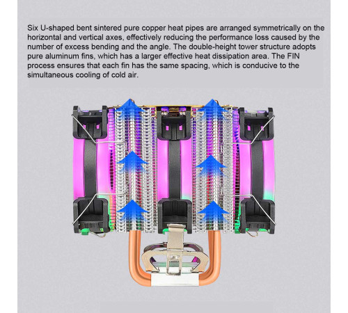 Кулер процессорный башенный Evesky 6 трубок 2 кулера LED 600