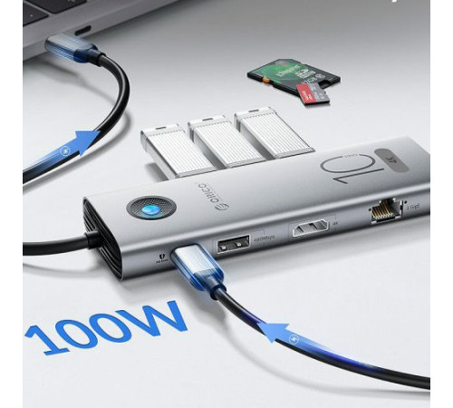 Переходник ПК TYPE-C HUB 10in1 Orico CX10-10P 4K