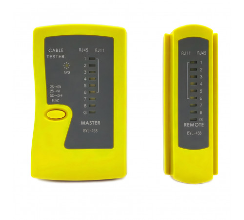 Тестер для LAN кабеля RJ45, RJ11 Yellow