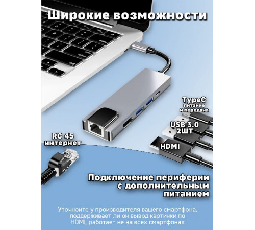 Переходник ПК TYPE-C to HDTV 5in1 LAN1000mb