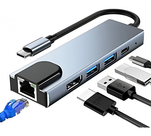 Переходник ПК TYPE-C to HDTV 5in1 LAN1000mb
