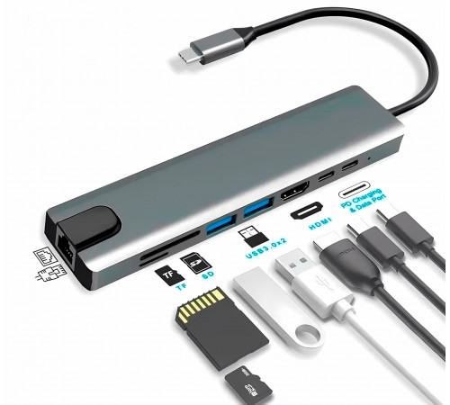 Переходник ПК TYPE-C TO HDTV 8in1 100mb Переходник ПК TYPE-C TO HDTV 8in1 100mb