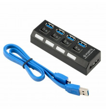 Переходник ПК USB3.0 HUB 4PORTS BLACK