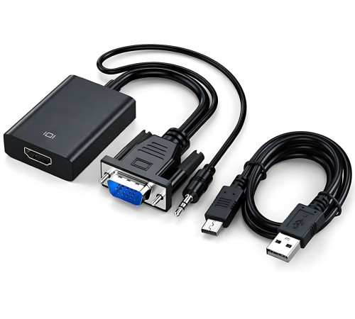 Переходник видео VGA to HDMI cable + AUDIO (с доп. питанием)