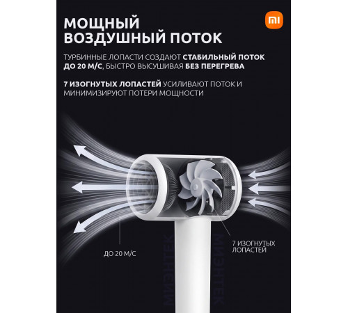 Фен для волос ионный Xiaomi Mi Ionic Hair Dryer H300 белый (CMJ01ZHM)